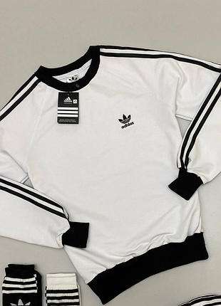 Мужской свитшот adidas белый с лампасами весенний осенний кофта адидас без капюшона m (b)