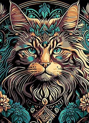 Картина-раскраска strateg по номерам на черном фоне магия кота и цветов 30х30 (sh3030-7)