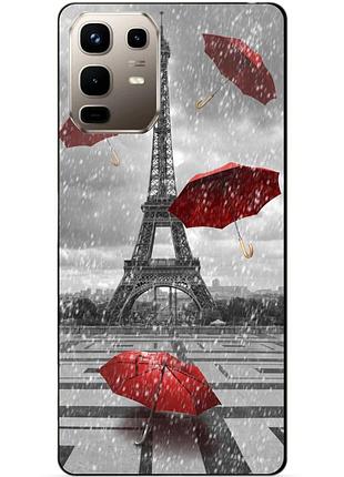 Чехол силиконовый бампер для infinix note 50 pro plus 5g (x6856) с рисунком дождь в париже франция эйфелева башня