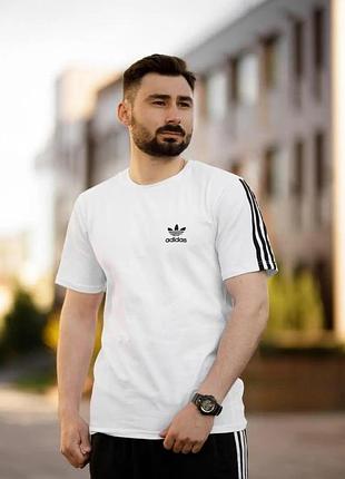 Чоловіча футболка adidas біла зі смугами адідас із лампасами xxl (bon)
