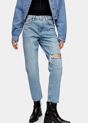 Джинси жіночі topshop блакитні укорочені прямі з розрізом