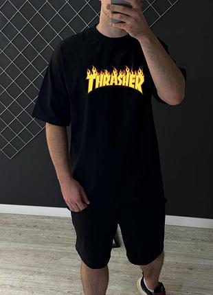 Мужская футболка оверсайз thrasher черная тенниска трешер на лето l (b)