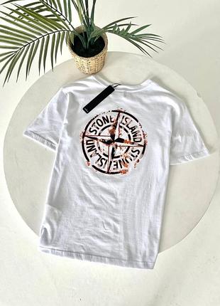 Мужская футболка stone island хлопковая белая тенниска стон айленд спортивная на лето l (b)