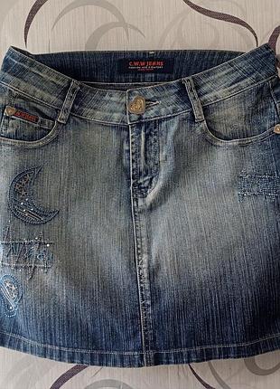 Міні-спідниця жіноча new jeans джинсова з вишивкою