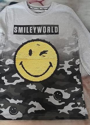 Реглан для хлопчика smiley world сірий з камуфляжним принтом 146-152 см