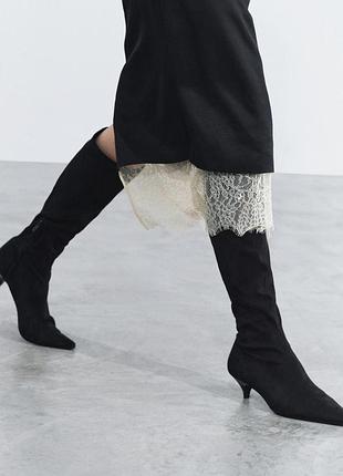 Еластичні чоботи на підборах кітен хіл zara 2