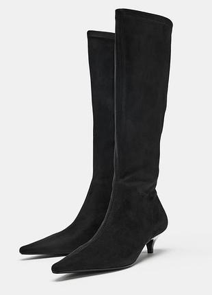 Еластичні чоботи на підборах кітен хіл zara 4