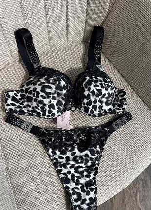 Комплект жіночої білизни victoria’s secret леопардовий 75b/s-m