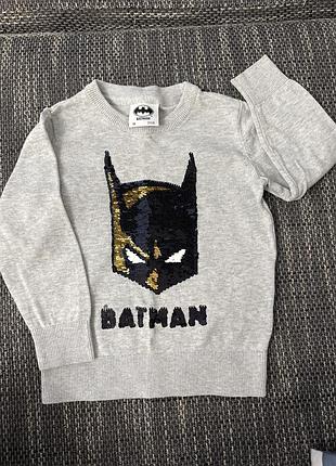 Светр для хлопчика batman сірий з паєтками 98-104