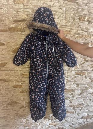 Зимовий комбінезон для дівчинки h&m темно-синій в квітковий принт, розмір 98
