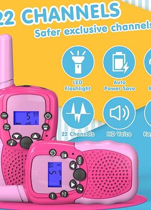 Дитячі рації bakoherp t-388 walkie talkies, комплект 2 шт., 10 мелодій, ліхтарик