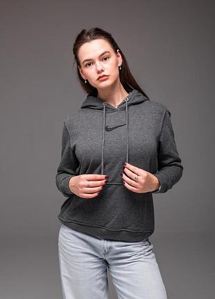 Женская утепленная кофта худи nike серая