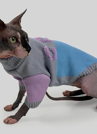 Свитер для котов вязаный cat голубой серый sc-9