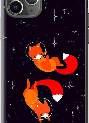 Чехол на iphone 11 pro лисички в космосе из пластика fch_0013564