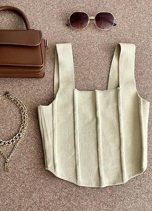 Стильний базовий трикотажний топ-корсет в'язка квадратний виріз primark xs-s