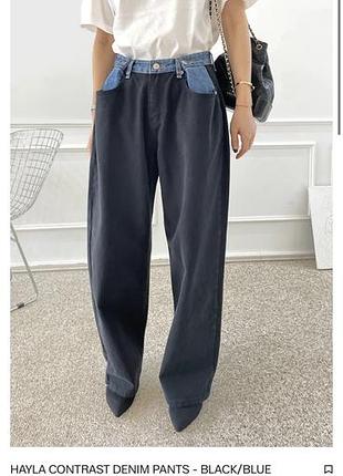 Джинси жіночі the frankie shop hayla contrast denim pants чорний/синій m/l