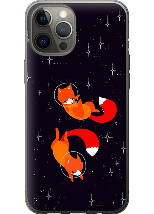 Чехол на iphone 12 pro max лисички в космосе из пластика fch_0175930