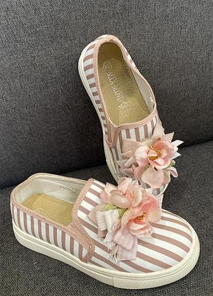 Кеди для дівчинки all shoes білі з рожевими смужками та квітами, розмір 29, устілка 18 см