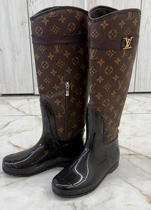 Гумові чоботи жіночі louis vuitton утеплені, коричневі