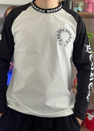 Лонгслів chrome hearts / лонгслів хром хартс реглан / чоловічий лонгслів chrome hearts / брендовий лонгслів chrome hearts з принтом на спині / чорно-б
