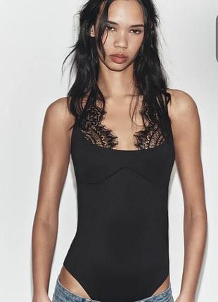 Боді жіноче zara чорне з мереживом