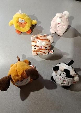Набір мінім'які іграшки тварини, кіт, собака, закаблук, корова,keel toys, babballs