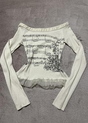 Лонгслив у2к с нотами и открытыми плечами винтаж juicy couture emo punk goth shoujo long sleeve