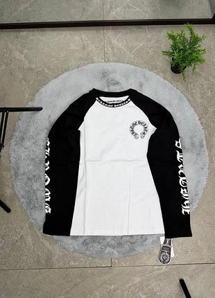 Лонгслів chrome hearts raglan / двоколірний лонгслів chrome hearts / чоловіча кофта з довгим рукавом chrome hearts / лонгслів хром хартс з логотипом /