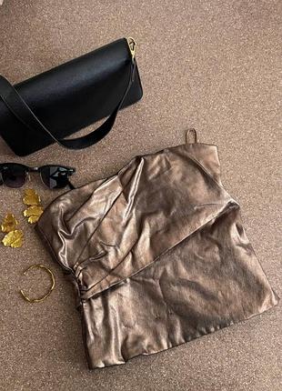 Бронзовий топ-бюстьє zara з металічним ефектом xxs-xs / металлический топ бандо zara