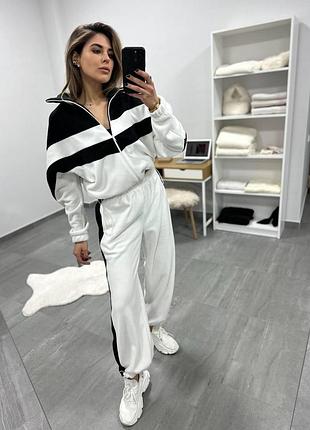 Женский теплый костюм из полар флиса, спортивный костюм с затяжками св. молочний, oversize 42/48
