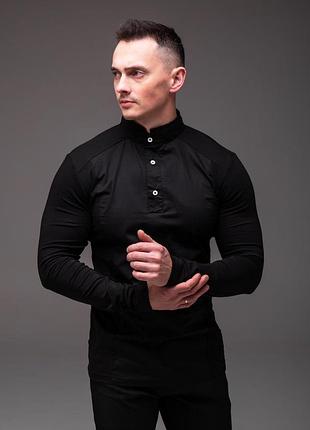 Чоловіча стильна чорна сорочка , комір стійка "combo"
