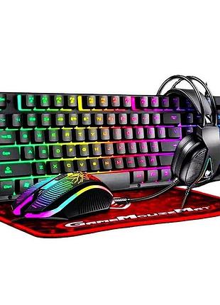Игровой комплект gaming combo 4-in-1 t-wolf tf-400 черный • геймерский набор клавиатура, мышь, наушники и коврик для пк