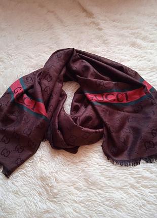 Шарф жіночий gucci кашемір шовк коричневий