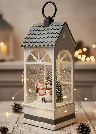 Новорічний led-ліхтар xmas wdl-24074b зі сніговим вихором, usb-живленням і роботою від батарейок, 27,3 см