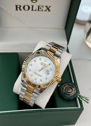 Годинник rolex жіночий, сріблястий із золотистим, з білим циферблатом