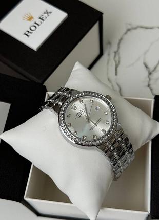 Годинники жіночі rolex сріблясті з камінням