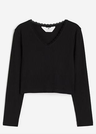 Чорний трикотажний кроп-топ у рубчик від h&m