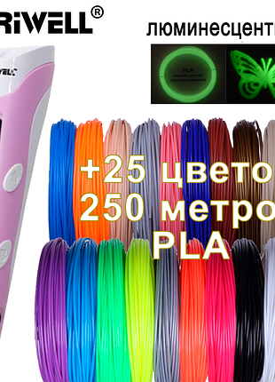 3d ручка myriwell 2 rp100b (оригинал) с lcd экраном +комплект пластика 25 цветов, 250 метров +трафареты
