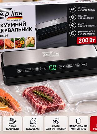 Вакуумный упаковщик zepline zp-00359 для продуктов 200 вт с дисплеем, бытовой вакууматор для мяса и хранения продуктов
