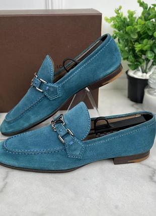 Louis vuitton lexington logo lv loafers blue suede чоловічі туфлі лофери замша оригінал 42 eur
