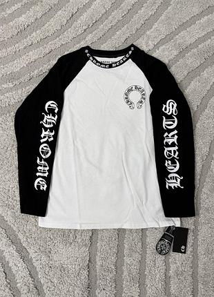 Чоловічий лонгслів chrome hearts з підковою / лонгслів chrome hearts білий з чорними рукавами / оверсайз лонгслів chrome hearts / брендова кофта з дов