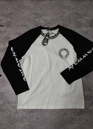 Лонгслів хром хартс / чорно-біле худі/лонгслів chrome hearts / чоловіча кофта chrome hearts raglan / оверсайз лонгслів chrome hearts з підковою / брен