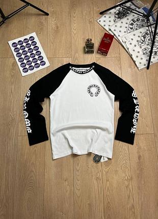 Чоловічий лонгслів chrome hearts / чорно-біла кофта chrome hearts / брендовий лонгслів chrome hearts raglan / оверсайз лонгслів chrome hearts з готичн