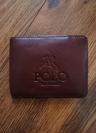 Мужской кожаный кошелек polo meisdo коричневый брендовый портмоне горизонтальный для купюр с монетницей на молнии