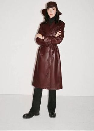 Жіночий тренч zara зі штучної шкіри, бордовий