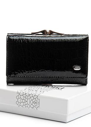 Женский компактный кожаный кошелек dr.bond серии croco. черный