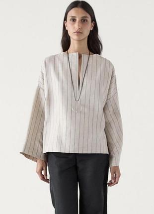 Льняная блузка оверсайз в вертикальную полоску от бренда massimo dutti