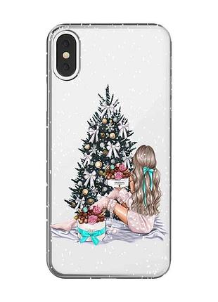 Прозорий чохол на iphone x / xs дівчина біля ялинки (принт 139)