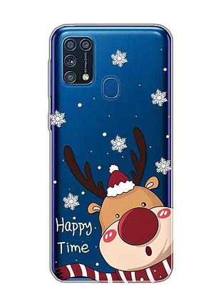 Прозрачный чехол на samsung galaxy m31 зимний оленёнок (принт 155)
