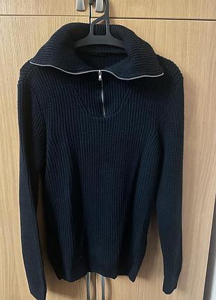 Светр чоловічий в'язаний темно-синій half-zip